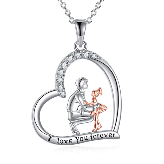 925 Sterling Silver Father Daughter Heart Necklace