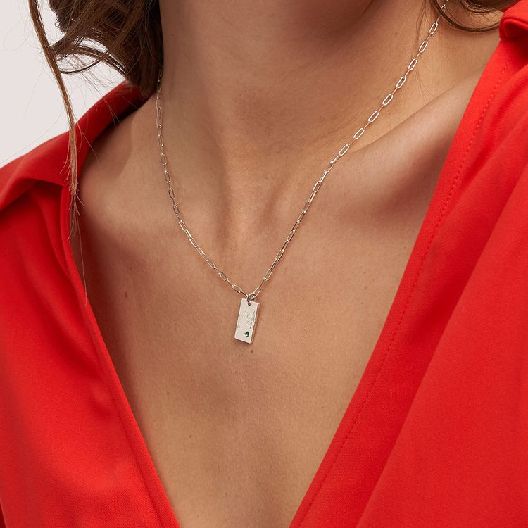 925 Sterling Silver Link Blossom Birth Flower & Stone Necklace