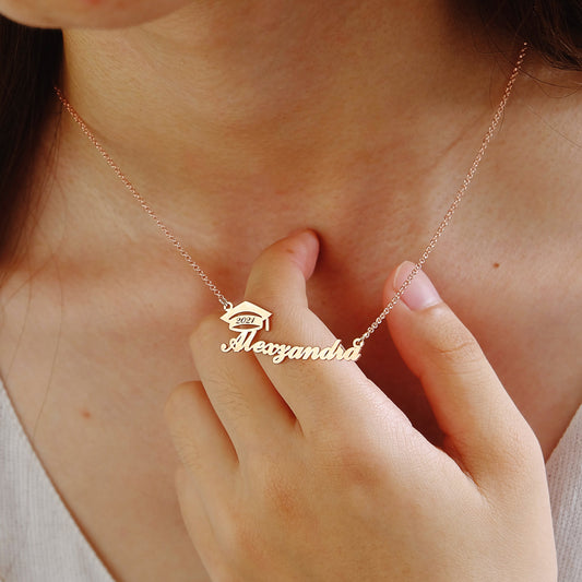 925 Sterling Silver Custom Bachelor Cap Personalized Name Graduation Necklace