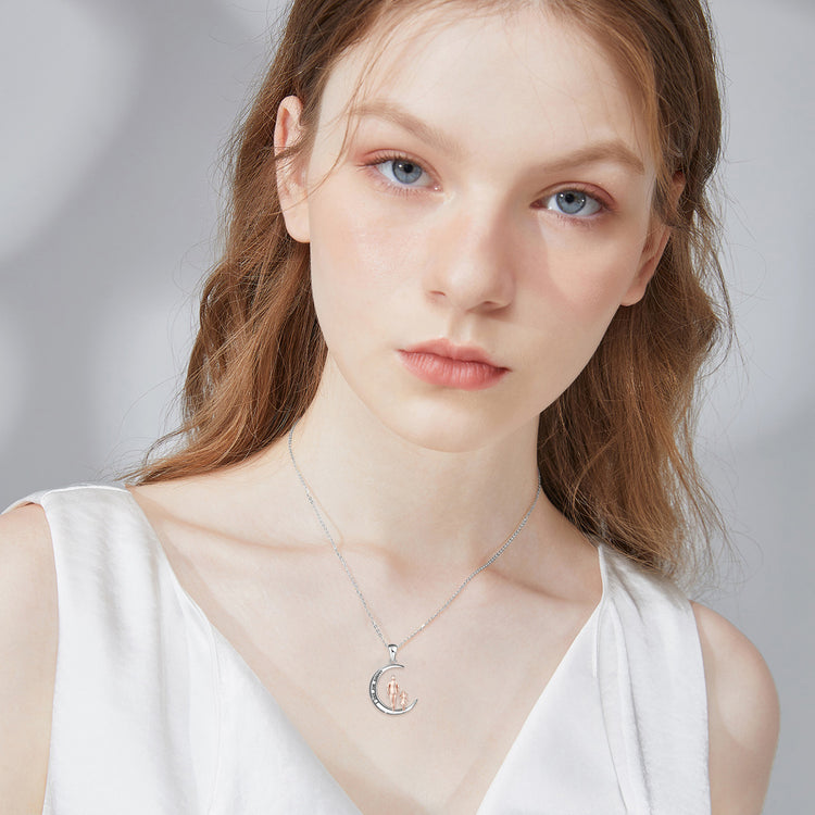 S925 Sterling Silver Daughter Father Moon Pendant Necklace