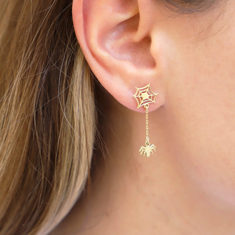 925 Sterling Silver Spider Web Halloween Vintage Style Unique Earrings