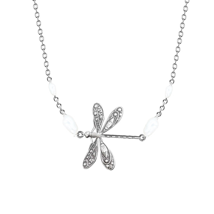 PRABIRDS 925 Sterling Silver Dragonfly Anklet With Pearl
