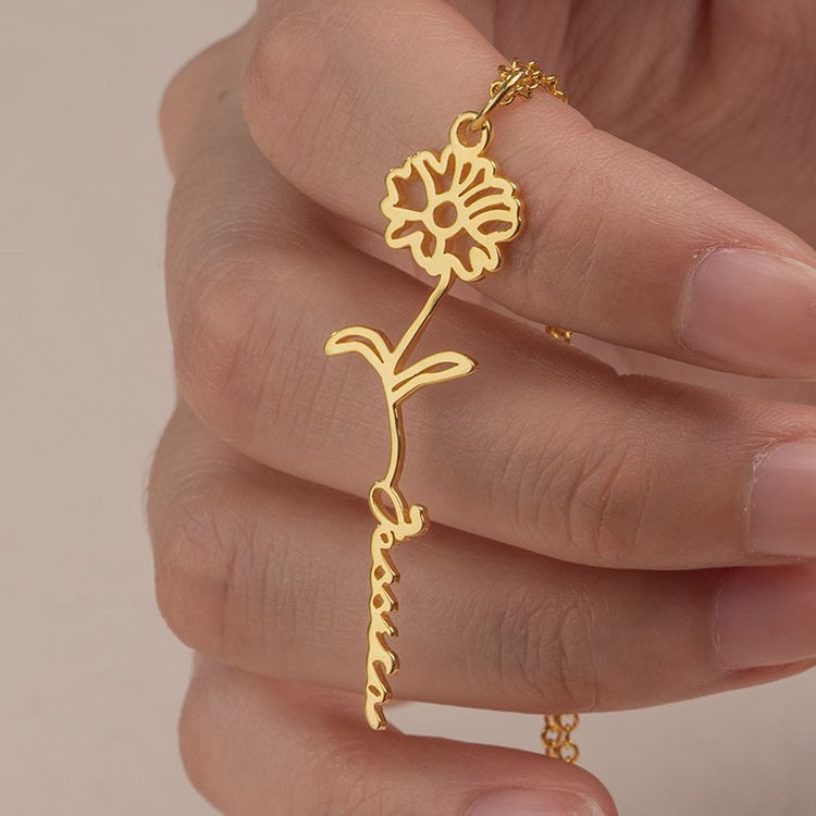925 Sterling Silver Birth Flower Name Necklace