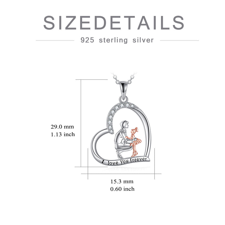 925 Sterling Silver Father Daughter Heart Necklace