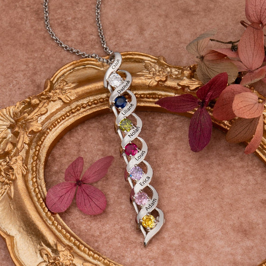 925 Sterling Silver Personalized 1-8 Engravings and Birthstones Necklace