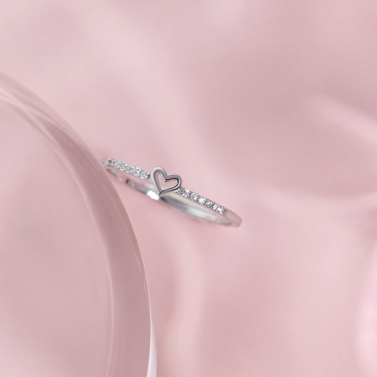 925 Sterling Silver Dainty Promise Ring Bestfriend Friendship Ring Simple Minimalist Tiny Heart Ring Stackable