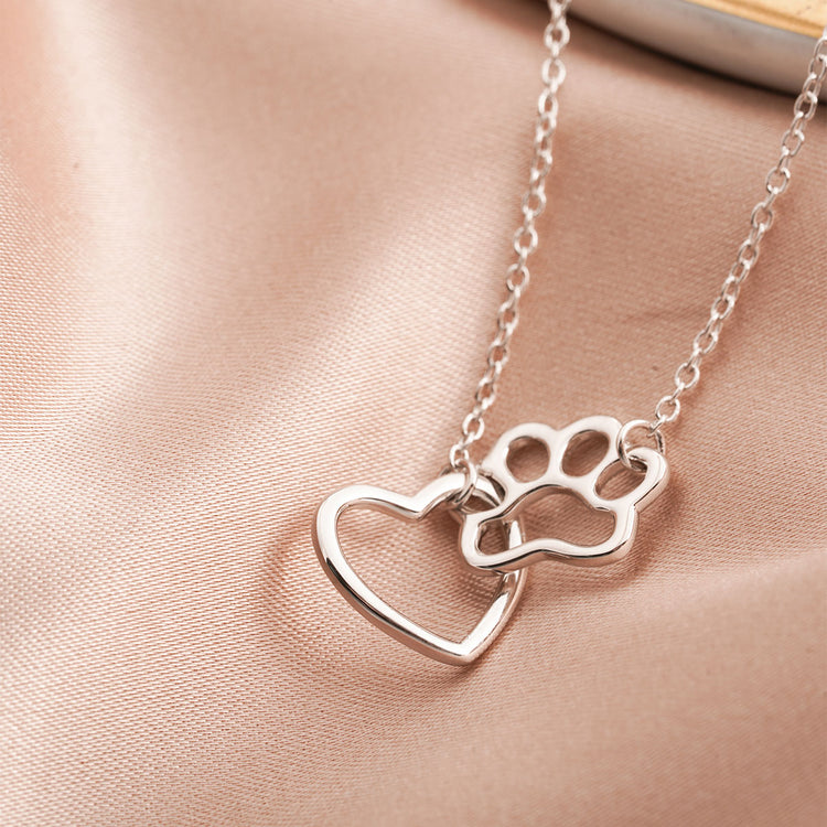 925 Sterling Silver Hollow Heart Puppy Pet Paw Print Anklet