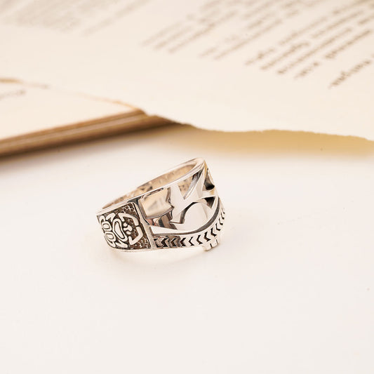 925 Sterling Silver Egyptian Eye of Horus Ankh Cross Ring