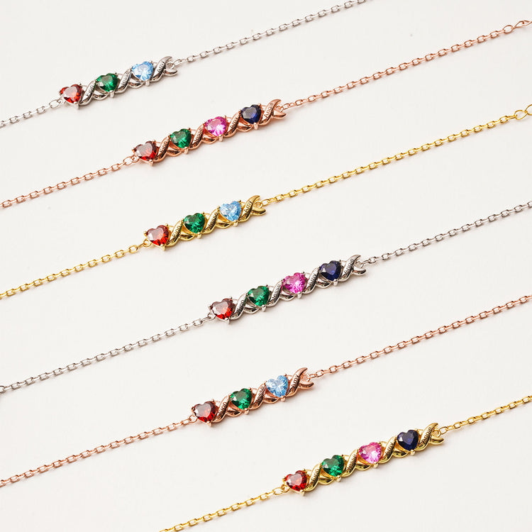 925 Sterling Silver Customized Heart Birthstone Bracelet
