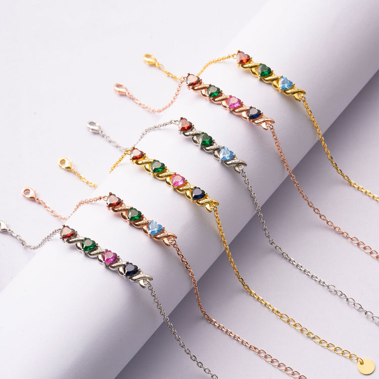 925 Sterling Silver Customized Heart Birthstone Bracelet