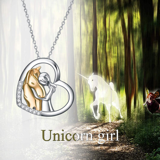 14k Yellow Gold Horse and Girl Pendant Necklace