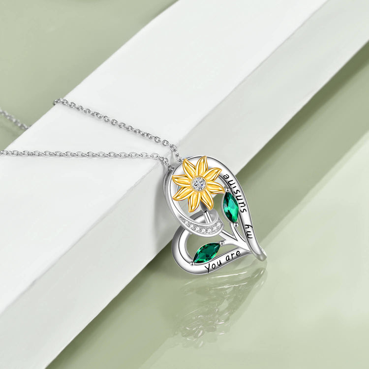 Collier de tournesol coeur en argent sterling 925 avec zircone