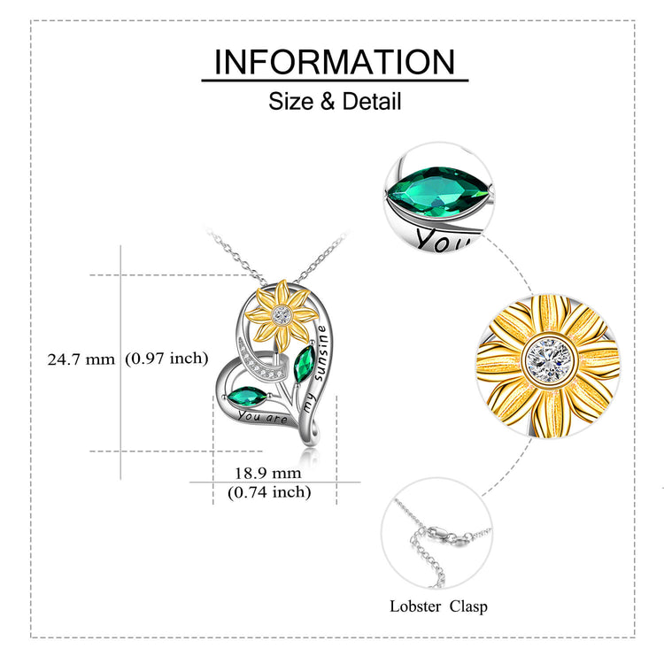 Collier de tournesol coeur en argent sterling 925 avec zircone