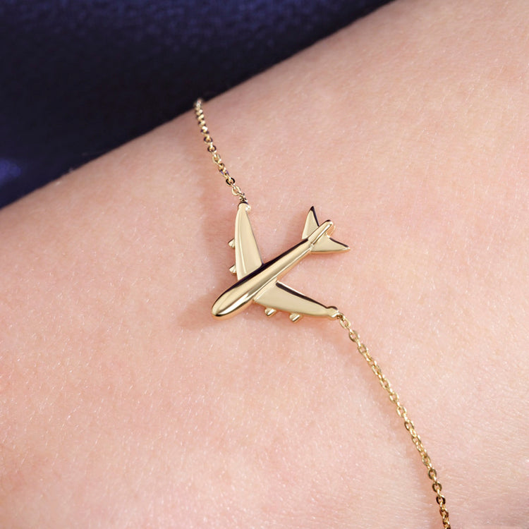 925 Sterling Silver Minimalist Airplane Pilot Bracelet