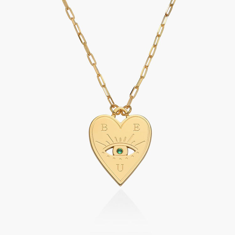 925 Sterling Silver Engraved Evil Eye Heart Necklace With Cubic Zirconia