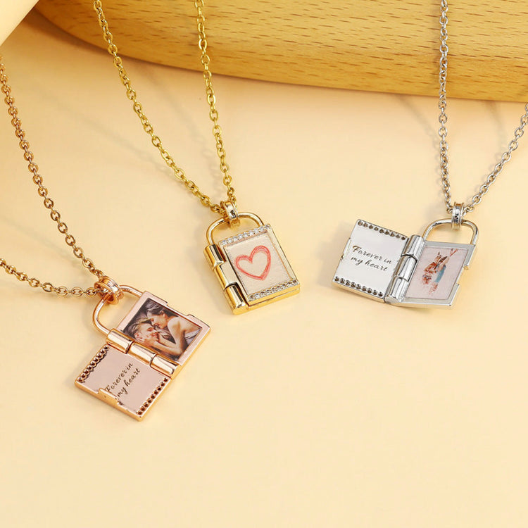 925 Sterling Silver Personalized Photo & Engraved Message Necklace