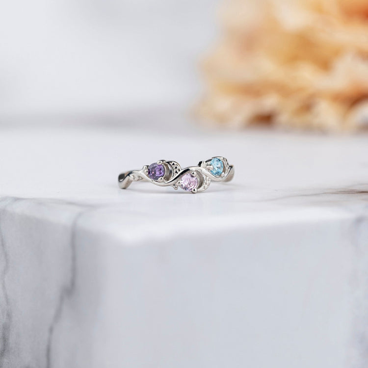 925 Sterling Silver 3 Birthstone Ring, Personalized Gift, Handmade Jewelry, Mothers Family Ring, Gift For Her, Customizable Jewel
