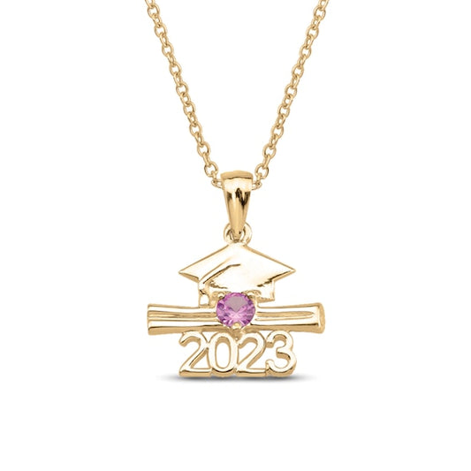 925 Sterling Silver Birthstone Cap and Diploma 2023 Graduation Pendant Necklace