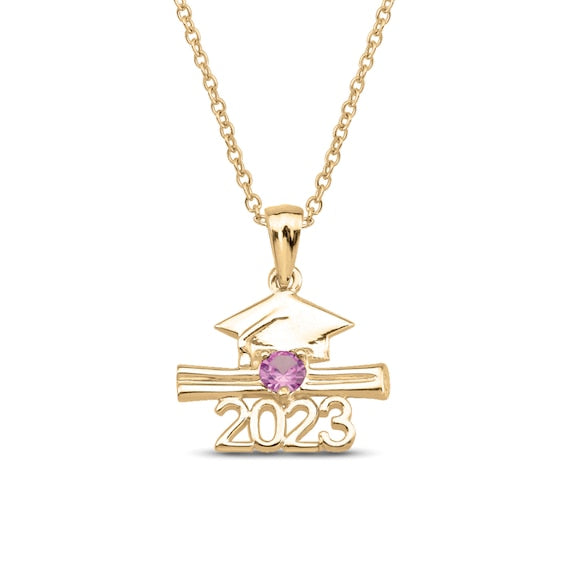 925 Sterling Silber Birth stone Cap und Diplom 2023 Abschluss Anhänger Halskette