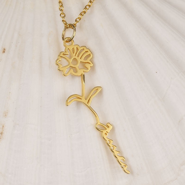 925 Sterling Silver Birth Flower Name Necklace