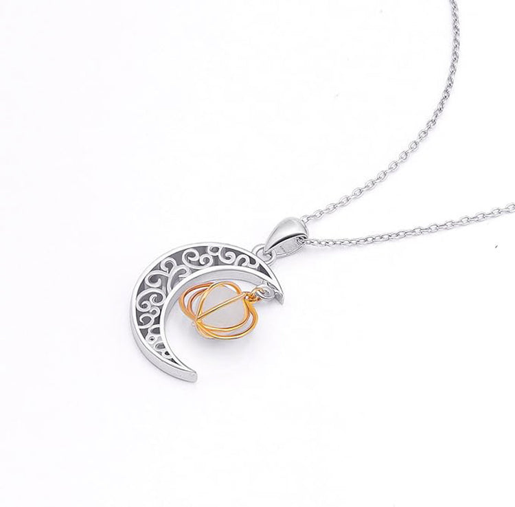 925 Sterling Silver Ladytree Halloween Jewelry Moon and Pumpkin Bat Luminous Beads Glow Pendant Necklace