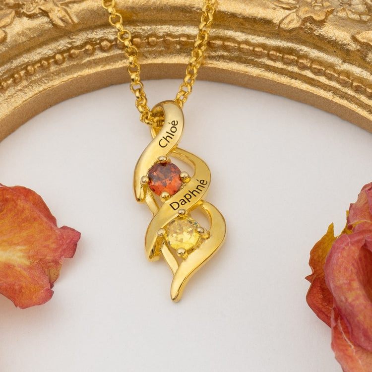 925 Collier en argent sterling personnalisé 1-8 gravures et pierres de naissance