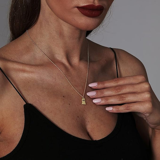 925 Sterling Silver Pumpkin Ghost Hammered Coin Delicate Chain Minimalist Simple Halloween Necklace For Friend's Gift