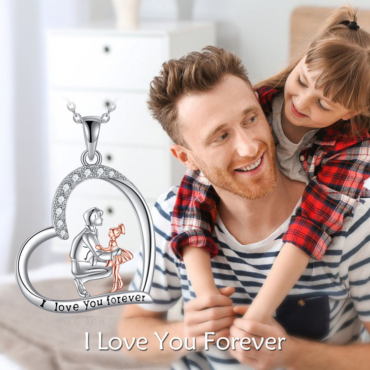 925 Sterling Silver Father Daughter Heart Necklace