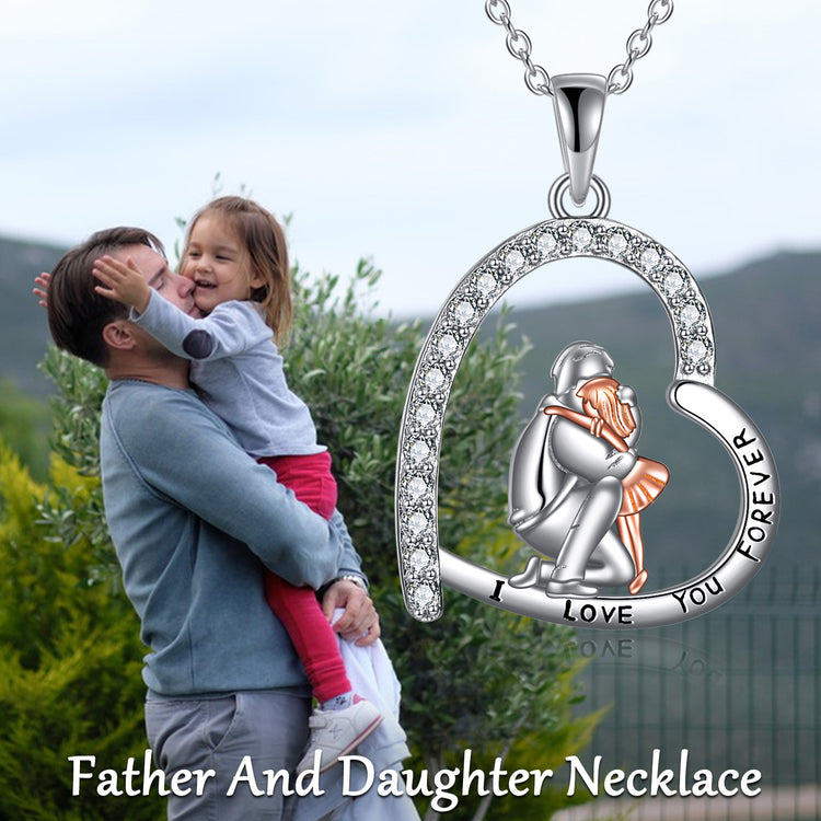 925 Sterling Silver Daughter Dad Necklace Father's Day Jewelry Gifts