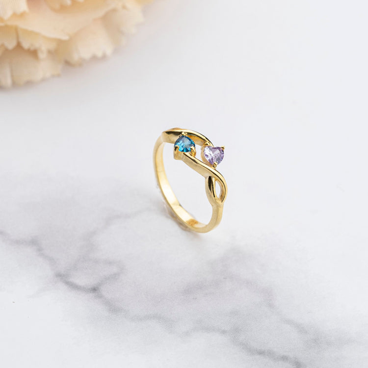 925 Sterling Silver Infinity Double Heart Birthstones Ring
