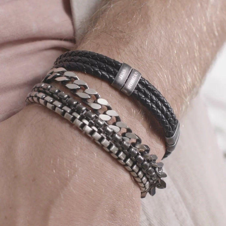 Oxide Vertical Tags Men Braided Leather Bracelet