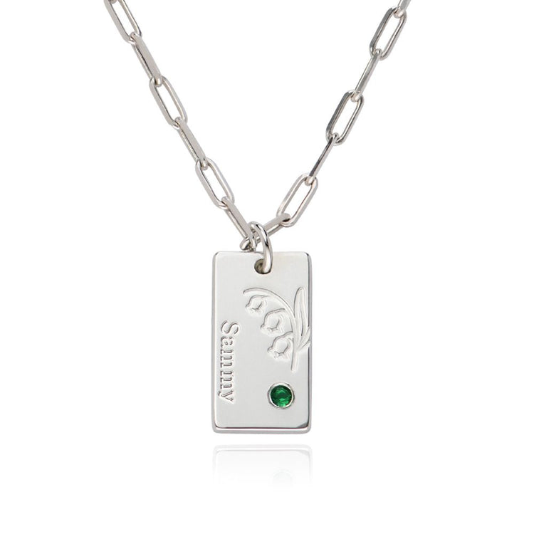 925 Sterling Silver Link Blossom Birth Flower & Stone Necklace