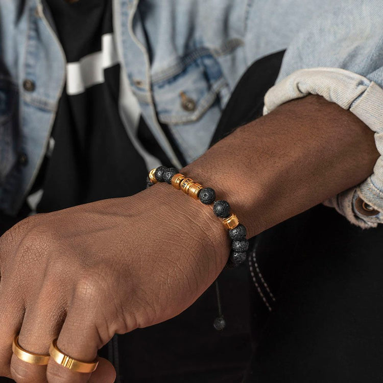 Lava Stones & Custom Vermeil Beads- Men'S Beaded Bracelet