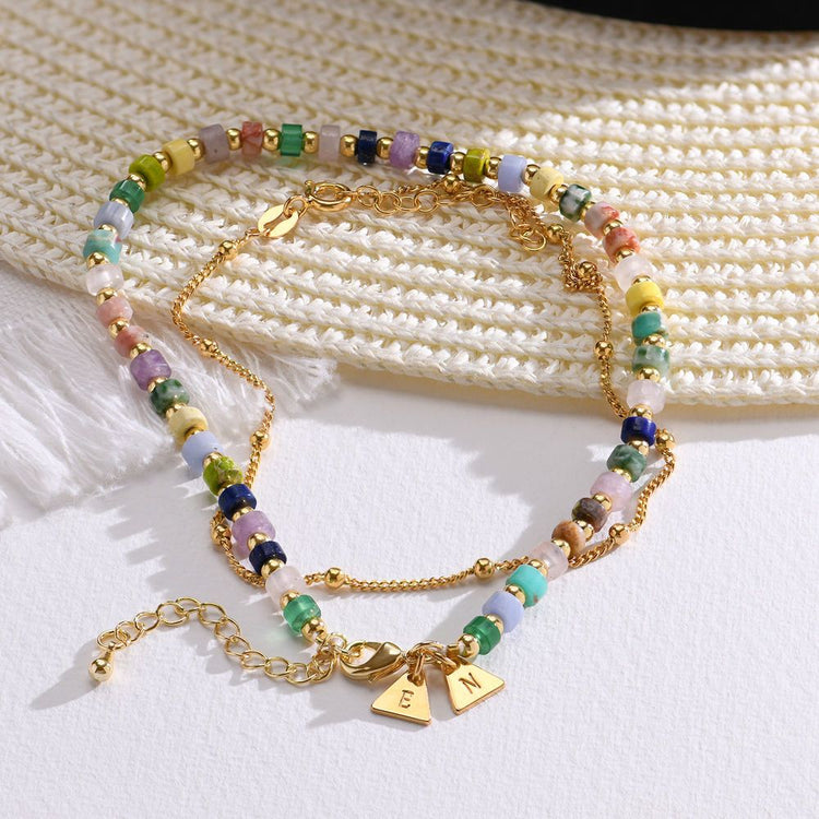 Resort/Tropical/Pacific Layered Beads Bracelet/Anklet with Initials