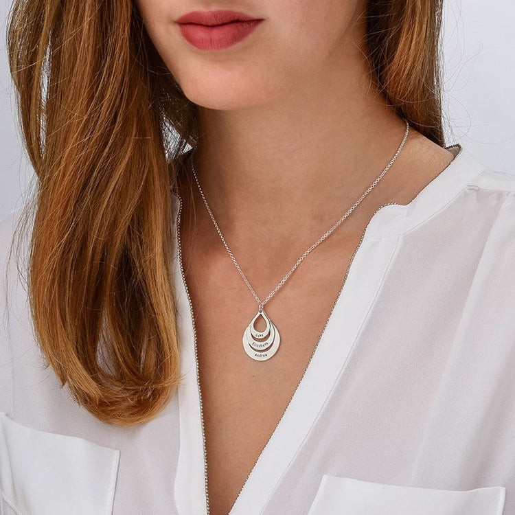 925 Sterling Silver Engrave Drop Model Family Necklace