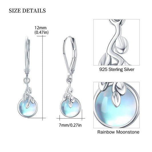 Moonstone Tree of Life Dangle Drop Leverback Earrings