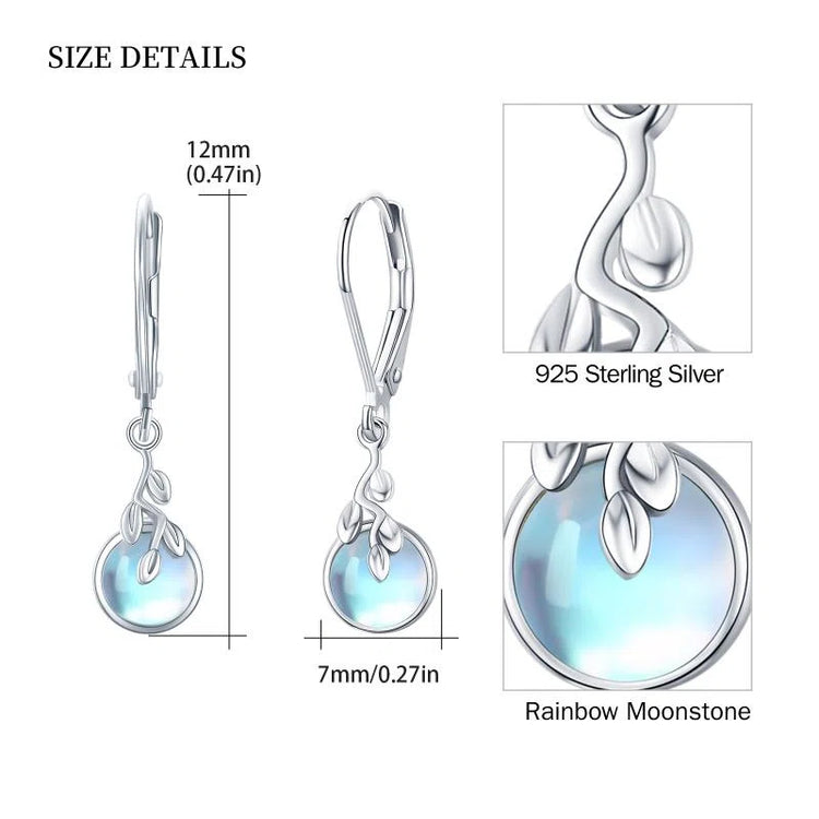 Moonstone Tree of Life Dangle Drop Leverback Earrings