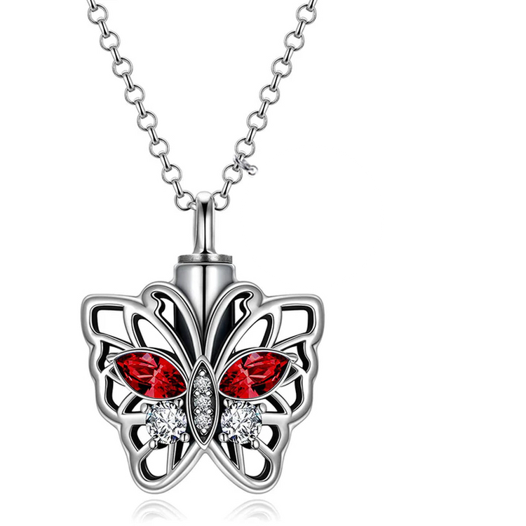 925 Sterling Silver Butterfly Urn Necklace for Ashes, Cremation Keepsake Necklace with Crystal