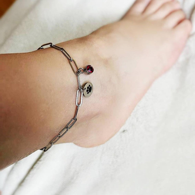 925 Sterling Silver Custom Dog Paw Anklet In Clip Chain