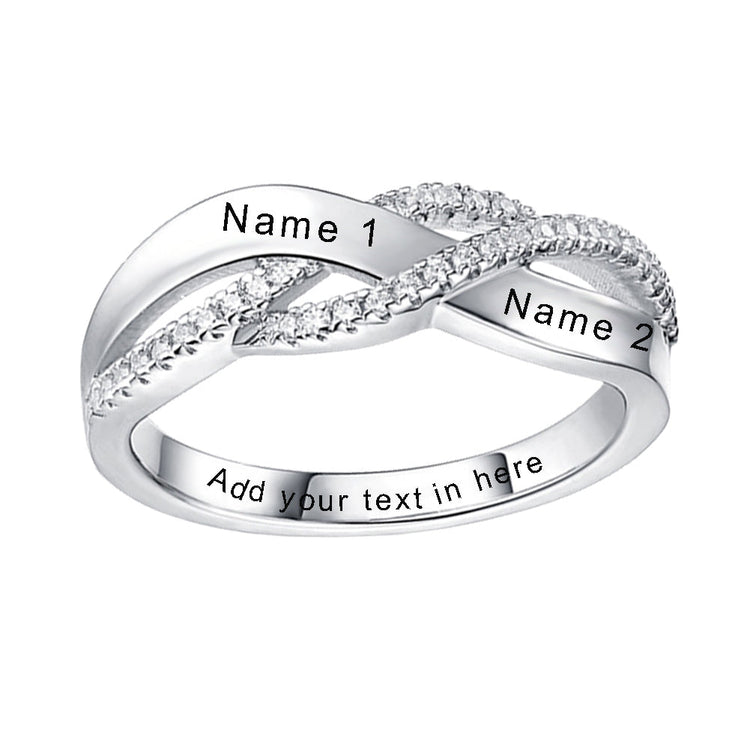 925 Sterling Silber personal isiert zwei Namen graviert Ring mit gepflastertem Zirkonia