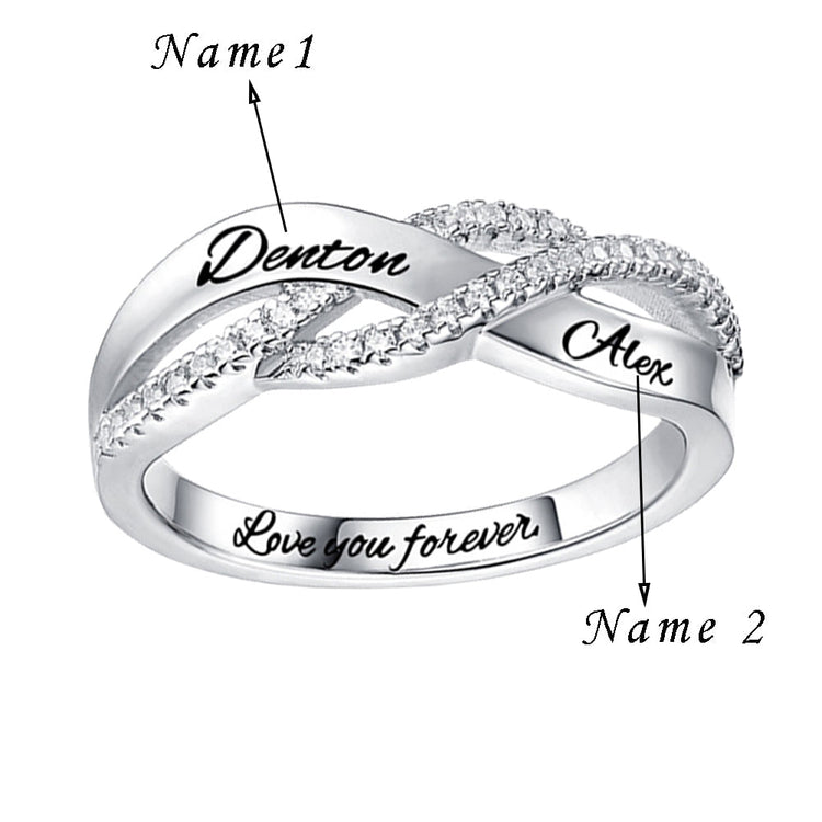 925 Sterling Silber personal isiert zwei Namen graviert Ring mit gepflastertem Zirkonia