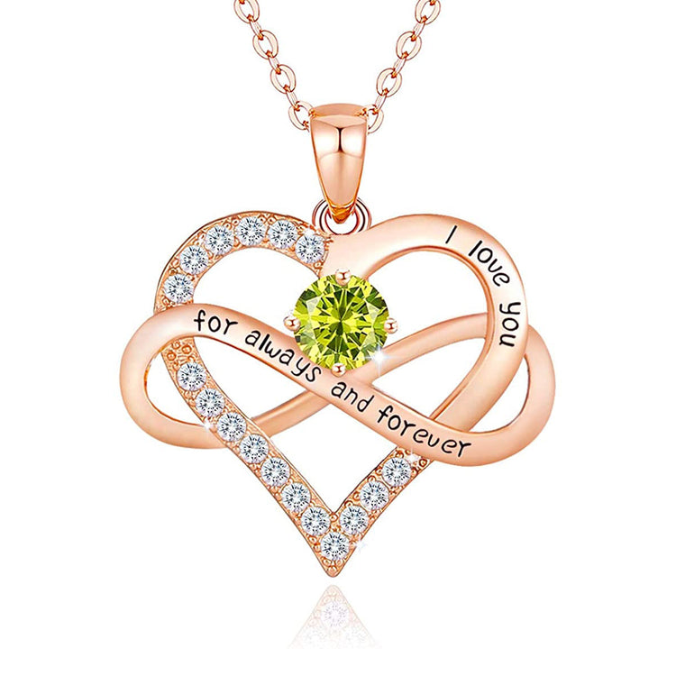 925 Sterling Silver Infinity Heart Pendant Necklace With Birthstone