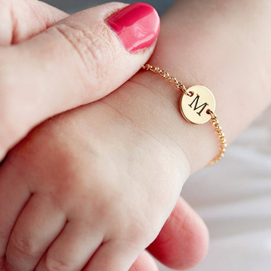 925 Sterling Silver Custom Baby Name Disc Bracelet Adjustable Baby Toddler Child Initial Bracelet - onlyone