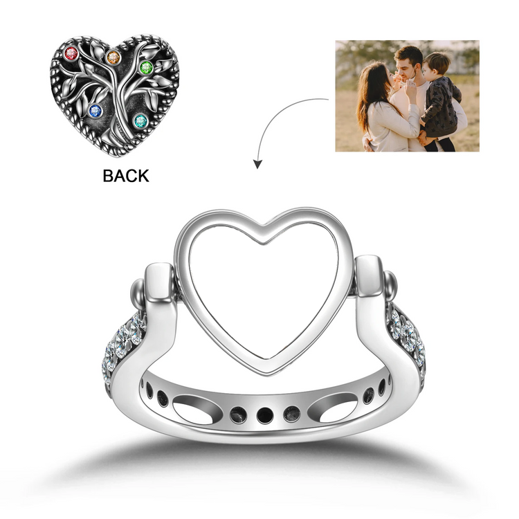 925 Sterling Silver Personalized Tree Of Life Ring Customized Photo Band Rings And Necklace, Gift For Her