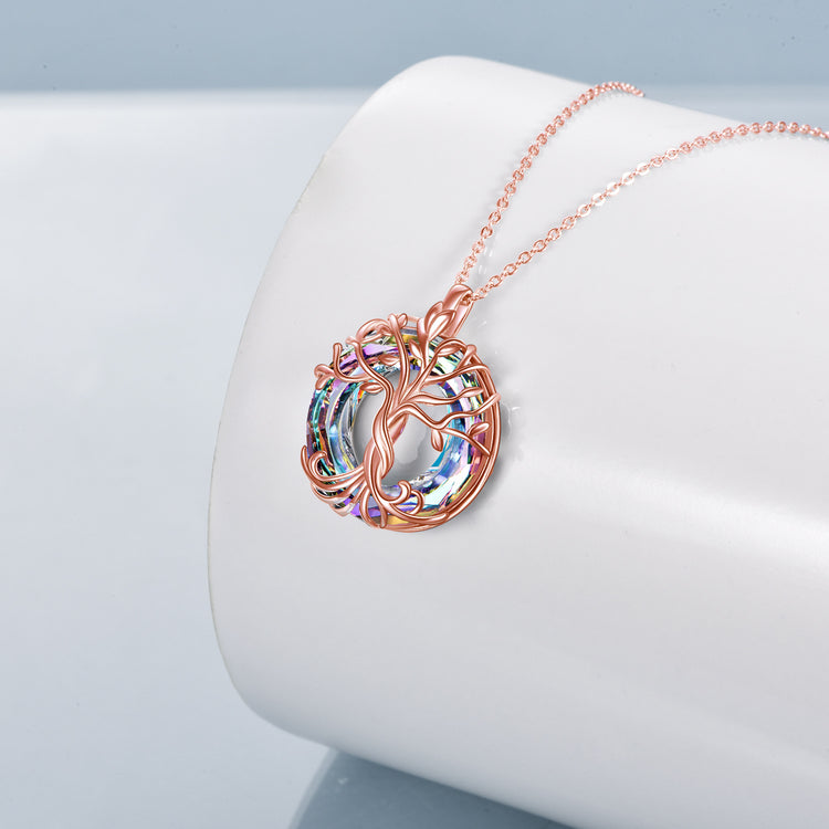 925 Sterling Silber Baum des Lebens Halsketten Stammbaum Halskette mit Kristalls chmuck