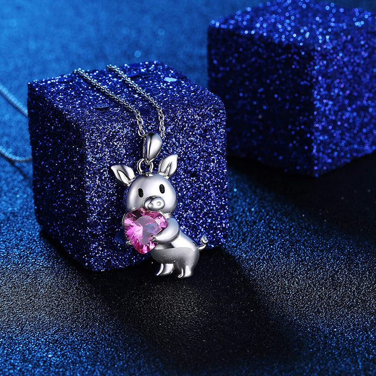 925 Sterling Silver Cute Animal Jewelry Cubic Zirconia Love Heart Pendant Necklace for Women - onlyone