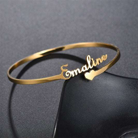 925 Sterling Silver Customized Nameplate Name Bracelet Personalized Custom Bangles - onlyone