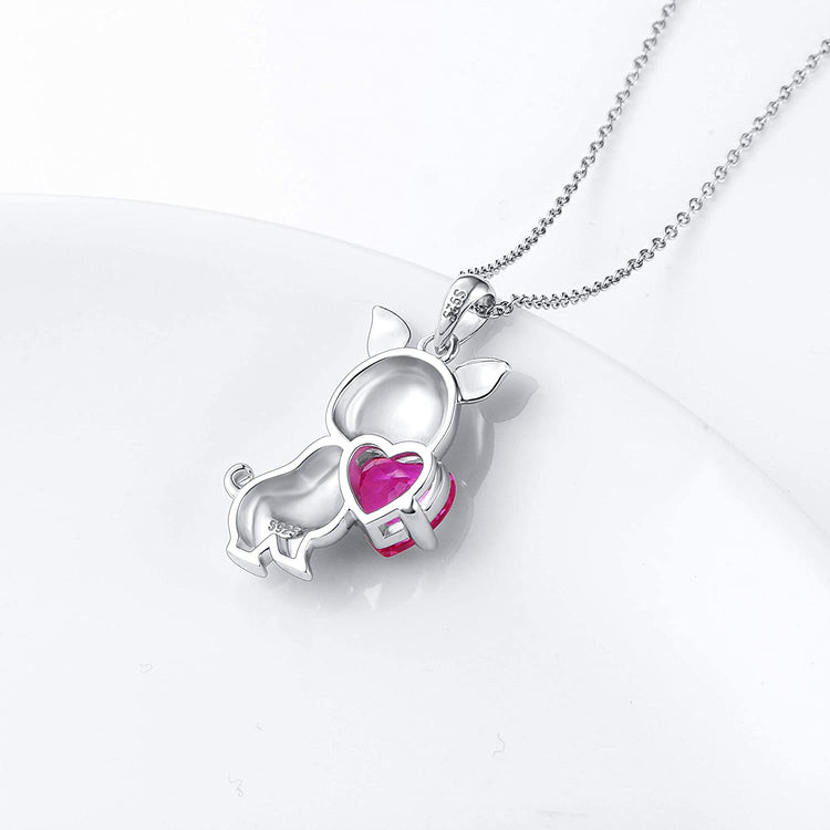 925 Sterling Silver Cute Animal Jewelry Cubic Zirconia Love Heart Pendant Necklace for Women - onlyone