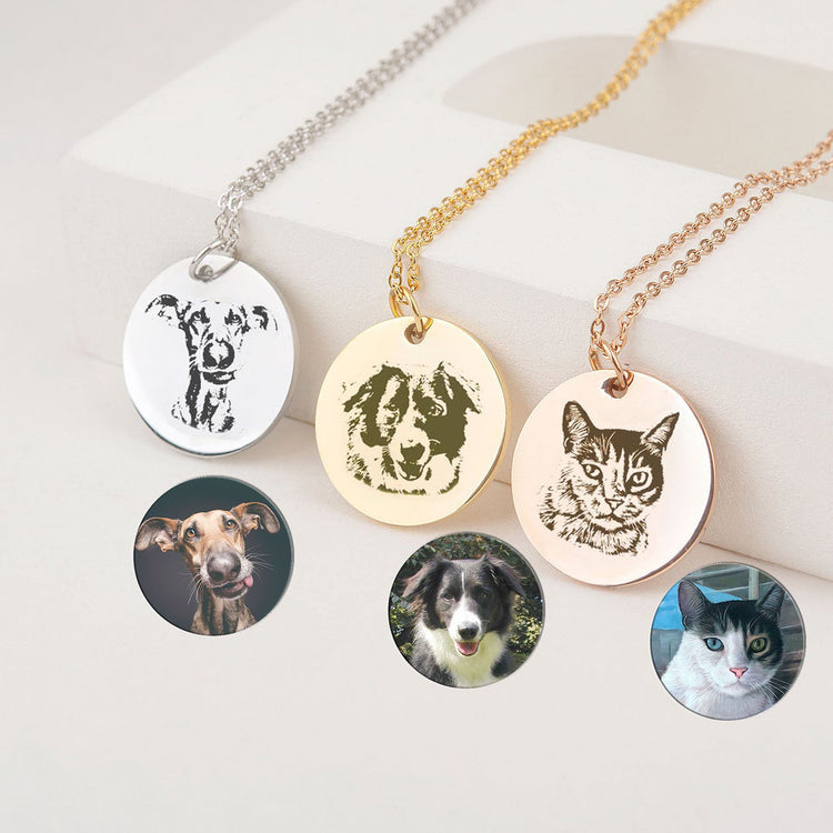 925 Sterling Silber personal isiertes Haustier Runde Foto gravierte Halskette Geschenk für Katzen liebhaber