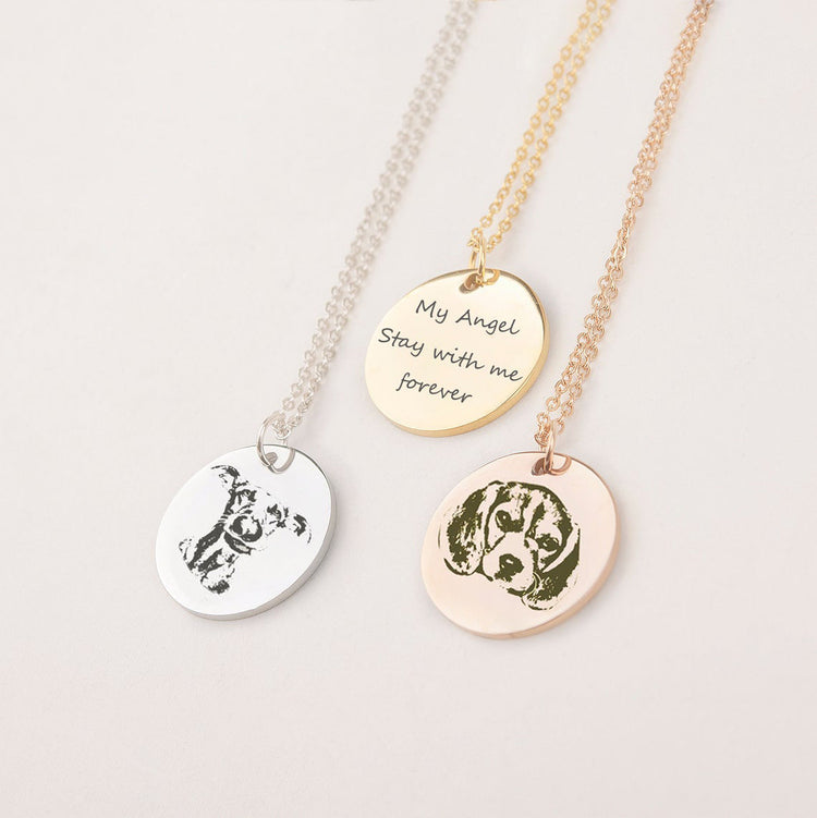 925 Sterling Silber personal isiertes Haustier Runde Foto gravierte Halskette Geschenk für Katzen liebhaber